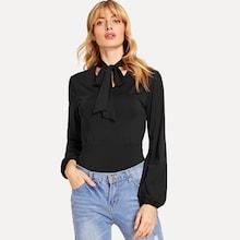 Shein Self Tie Neck Solid Bodysuit
