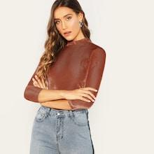Shein Mock Neck Fitted Ribbed Velvet Top