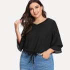 Shein Plus Knot Front Double Layer Sleeve Top