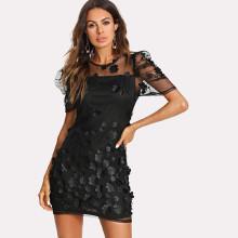 Shein Flower Applique Mesh Overlay Dress