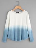 Shein Rib Knit Curved Hem Ombre T-shirt