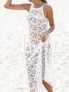 Shein White Spaghetti Strap V Back Crochet Lace Maxi Dress