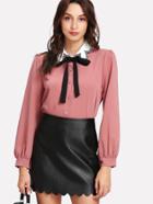 Shein Contrast Collar Bow Tie Neck Blouse