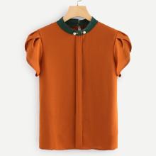 Shein Petal Sleeve Pearl Detail Top