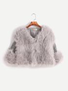 Shein Grey Contrast Shirred Sleeve Crop Faux Fur Coat