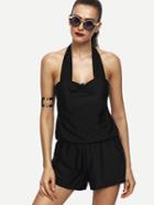 Shein Black Halter Neck Blouson One Piece Swimwear