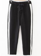 Shein Black Striped Side Drawstring Waist Sports Pants