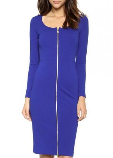 Rosewe Gorgeous Blue Zipper Closure Long Sleeve Sheath Dress