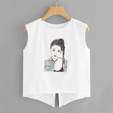 Shein Girl Print Split Back Tee