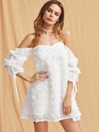 Shein Self Tie Ruched Sleeve Frayed Jacquard Sweetheart Dress