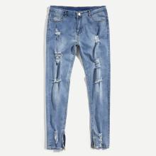 Shein Men Zip Decoration Destroyed Skinny Denim Pants