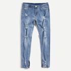 Shein Men Zip Decoration Destroyed Skinny Denim Pants