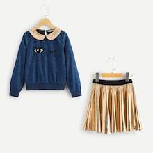 Shein Girls Figure Top & A-line Skirt Set