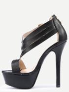 Shein Double Ankle Strap Peep Toe Platform Sandals - Black