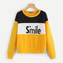 Shein Letter Print Drop Shoulder Colorblock Sweatshirt