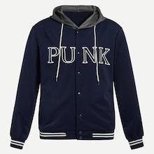 Shein Men Letter Print Striped Trim Hoodie Jacket