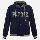 Shein Men Letter Print Striped Trim Hoodie Jacket
