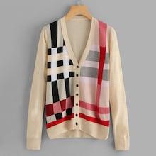 Shein Single Breasted Plaid V Neck Coat