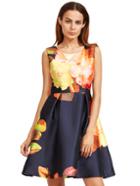 Shein Yellow Floral Sleeveless Flare Dress