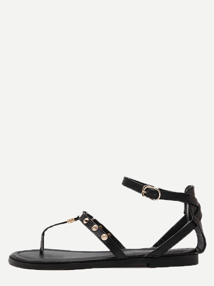 Shein Black Ankle Strap Studs Flip Sandals