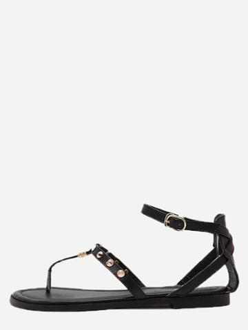 Shein Black Ankle Strap Studs Flip Sandals