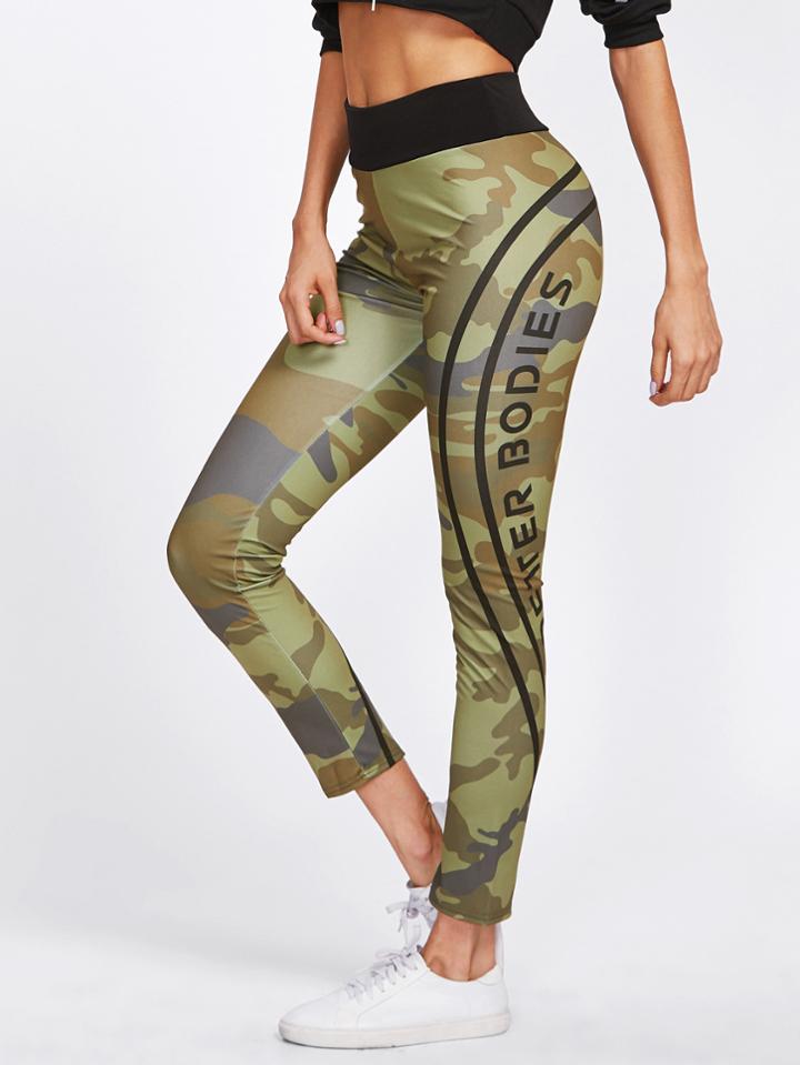 Shein Letter Print Camo Empire Leggings
