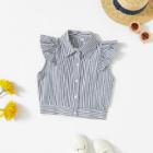 Shein Girls Flounce Embellished Shoulder Pinstripe Crop Shirt