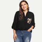 Shein Plus Pocket Patched Roll Tab Sleeve Top