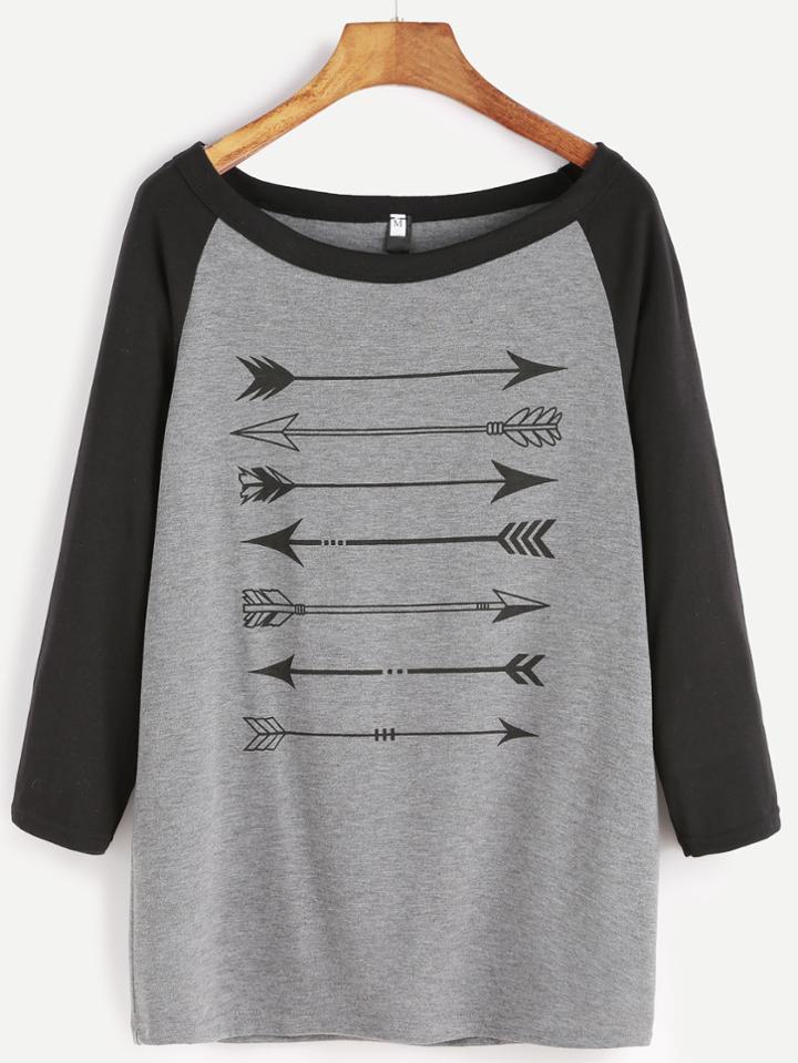 Shein Contrast Raglan Sleeve Graphic Print T-shirt