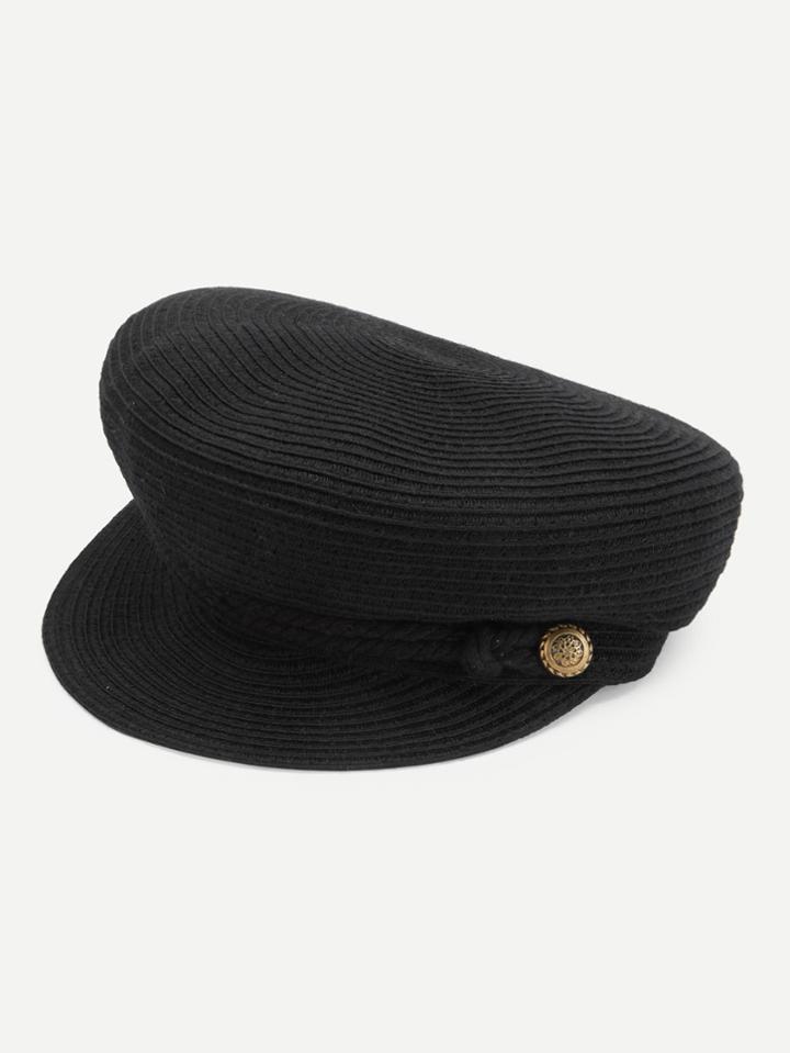 Shein Button Detail Rib Bakerboy Cap