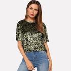 Shein Leopard Print Velvet T-shirt