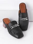Shein Black Fringe Detail Chunky Heeled Slip On Shoes