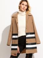 Shein Camel Hidden Button Striped Mixed Media Coat