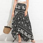 Shein Asymmetrical Hem Elephant Print Skirt