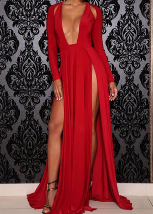 Shein Red Sateen Deep Multiway Boobs V Neck Split Stunning Maxi Dress Slutty Longsleeve Kaftan