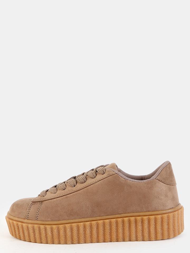 Shein Lace Up Suede Sneakers Taupe