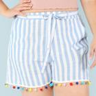 Shein Plus Vertical-stripe Pompom Hem Shorts