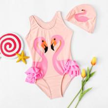 Shein Girls Flamingos Print Swimsuit & Hat