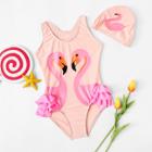 Shein Girls Flamingos Print Swimsuit & Hat