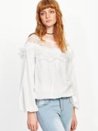 Shein White Embroidered Mesh Insert Ruffle Tiered Top