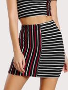 Shein O-ring Zip Front Mixed Stripe Skirt