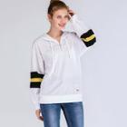 Shein Patched Drawstring Zip Drop Shoulder Hoodie