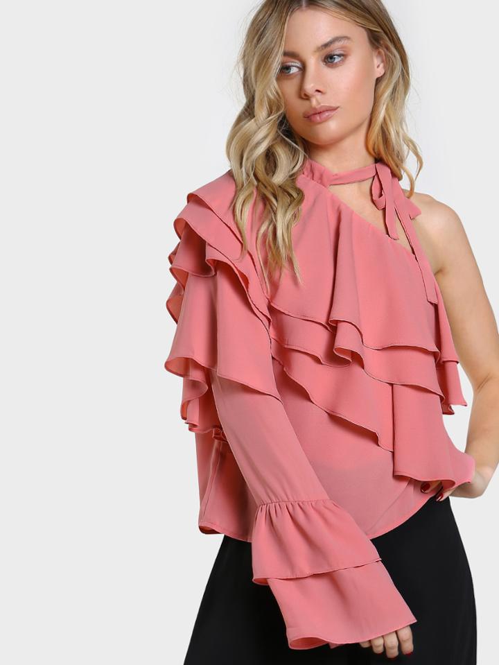 Shein One Shoulder Layered Ruffle Top