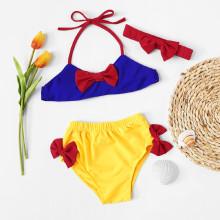 Shein Girls Bow Decorated Bikini Set With Headband