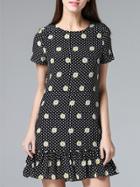 Shein Black Polka Dot Print Frill Dress