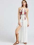 Shein Criss Cross Back Appliques Layered Halter Slip Dress