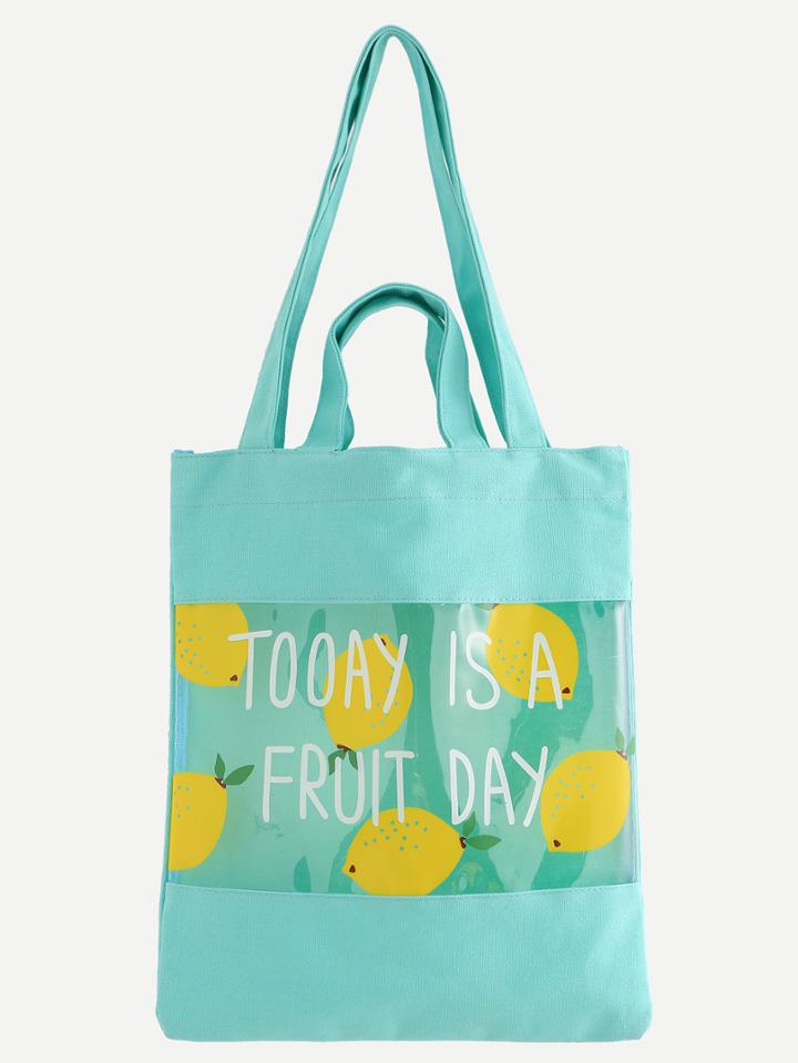 Shein Pale Green Lemon Print Shoulder Bag