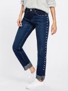 Shein Faux Pearl Tape Cuffed Jeans