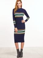 Shein Navy Striped Ribbed Sweater Dress