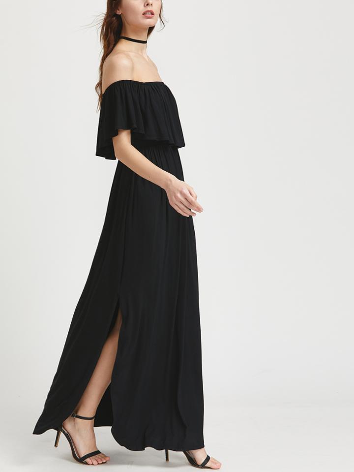 Shein Frill Off Shoulder Side Slit Dress